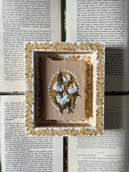 002 - Embroidered wild flowers on Handmade Paper - Framed in Yellow