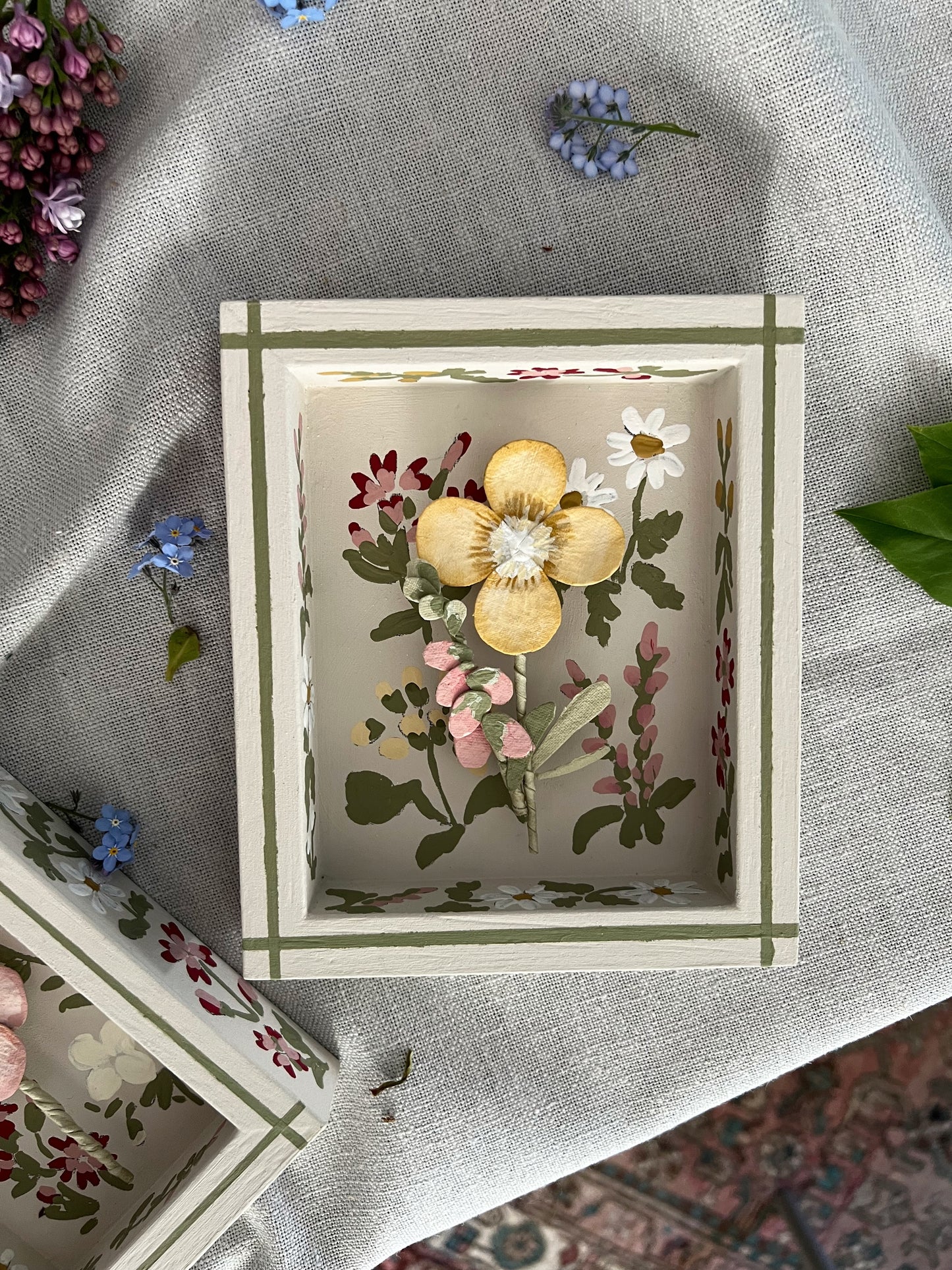 003 - Paper wild flowers with painted Frame.