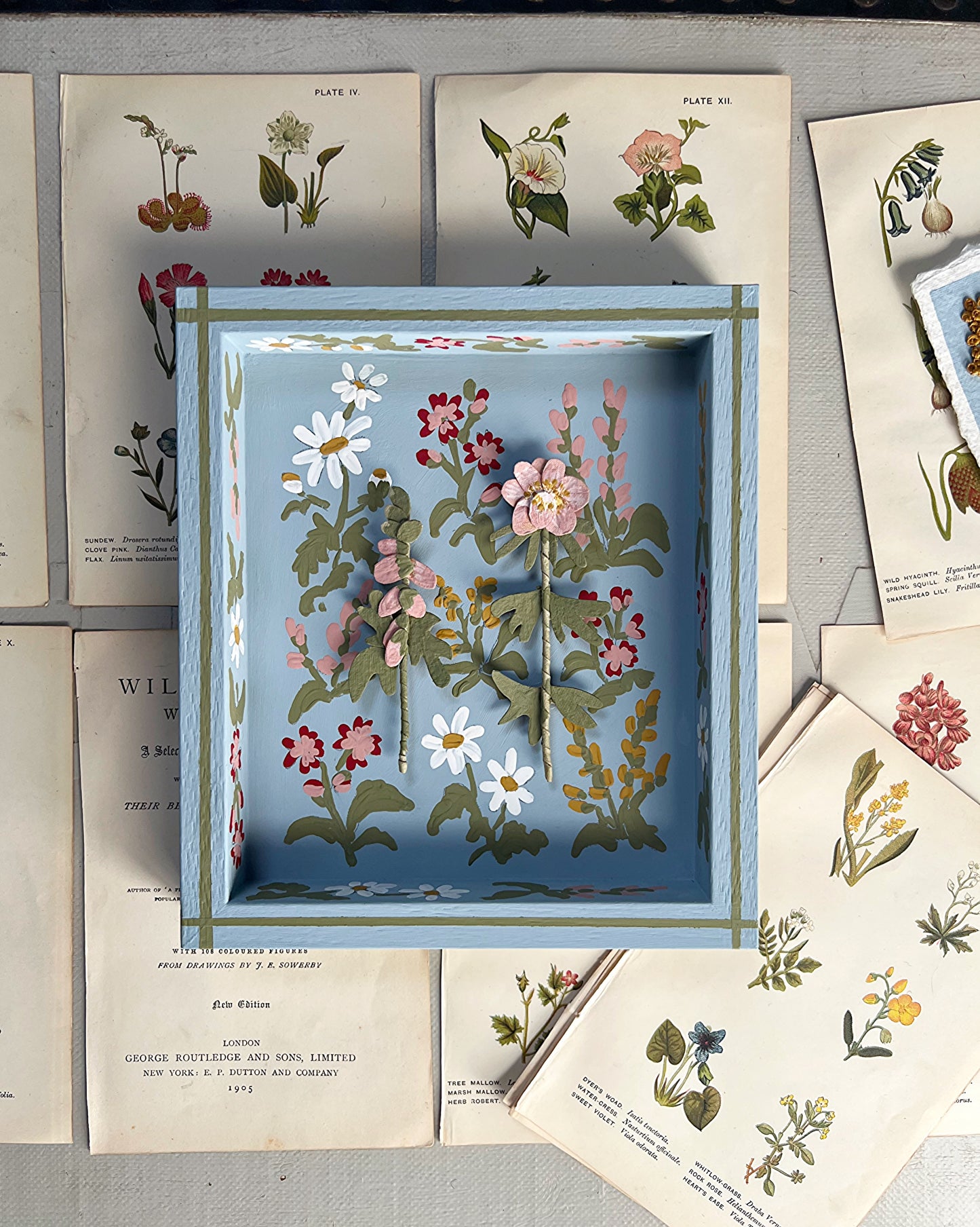 006 -Handmade Paper wild flowers with painted Frame.