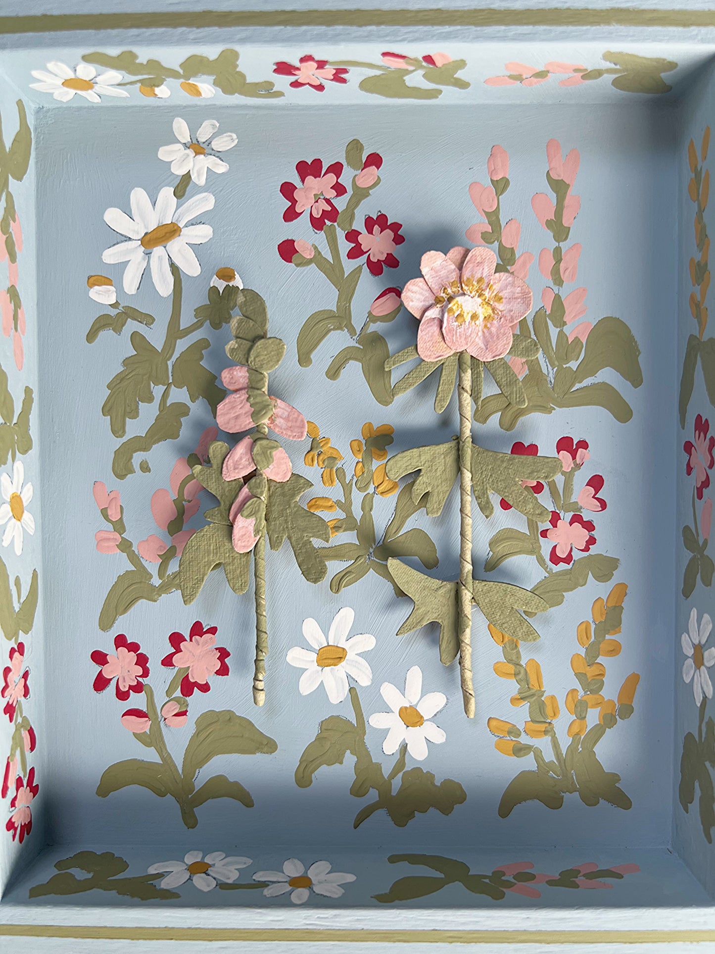 006 -Handmade Paper wild flowers with painted Frame.