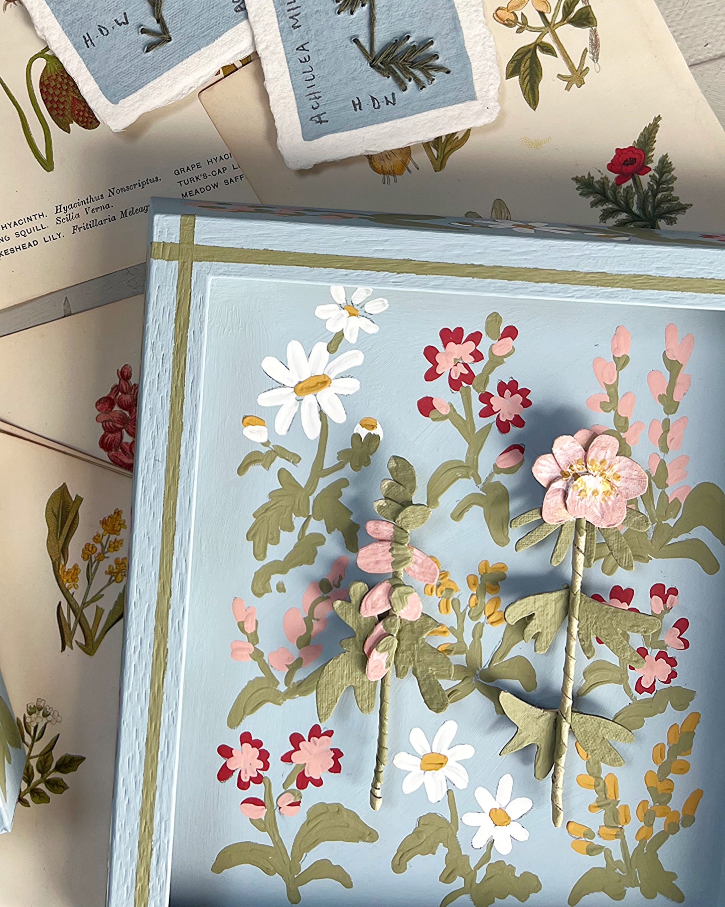 006 -Handmade Paper wild flowers with painted Frame.