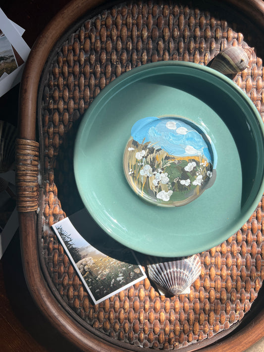 A Coastal Floral Painting on Vintage Plate II