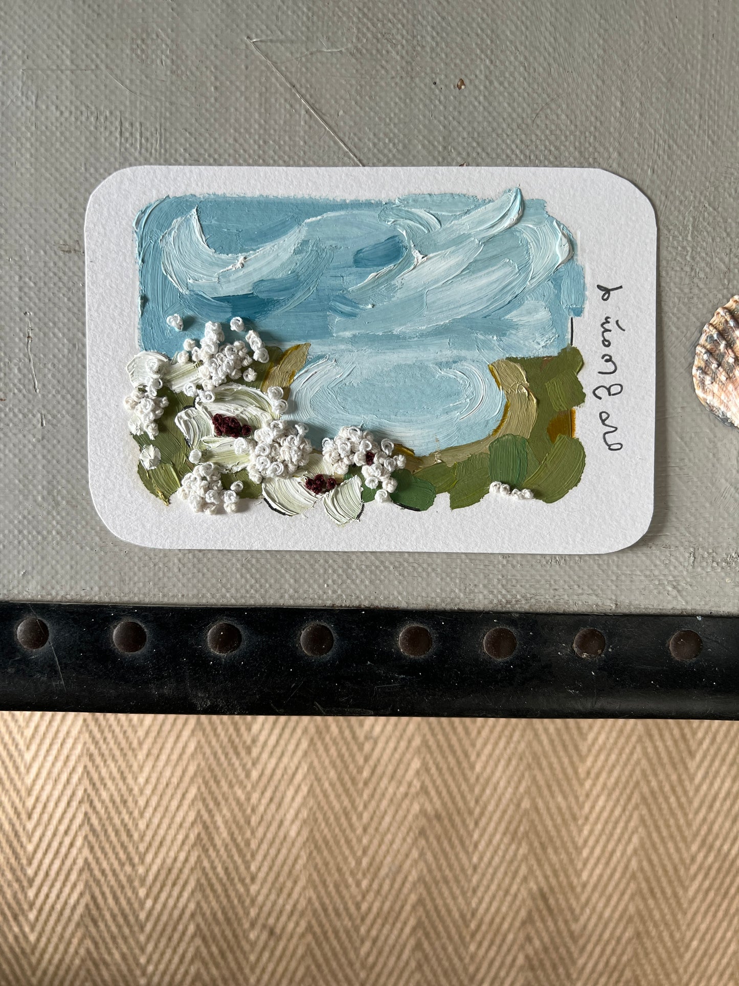 016 - Coastal Landscape - oil x embroidery on paper