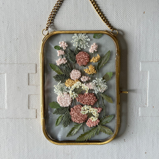 005 The Glass Garden - pressed flower and embroidery on silk.