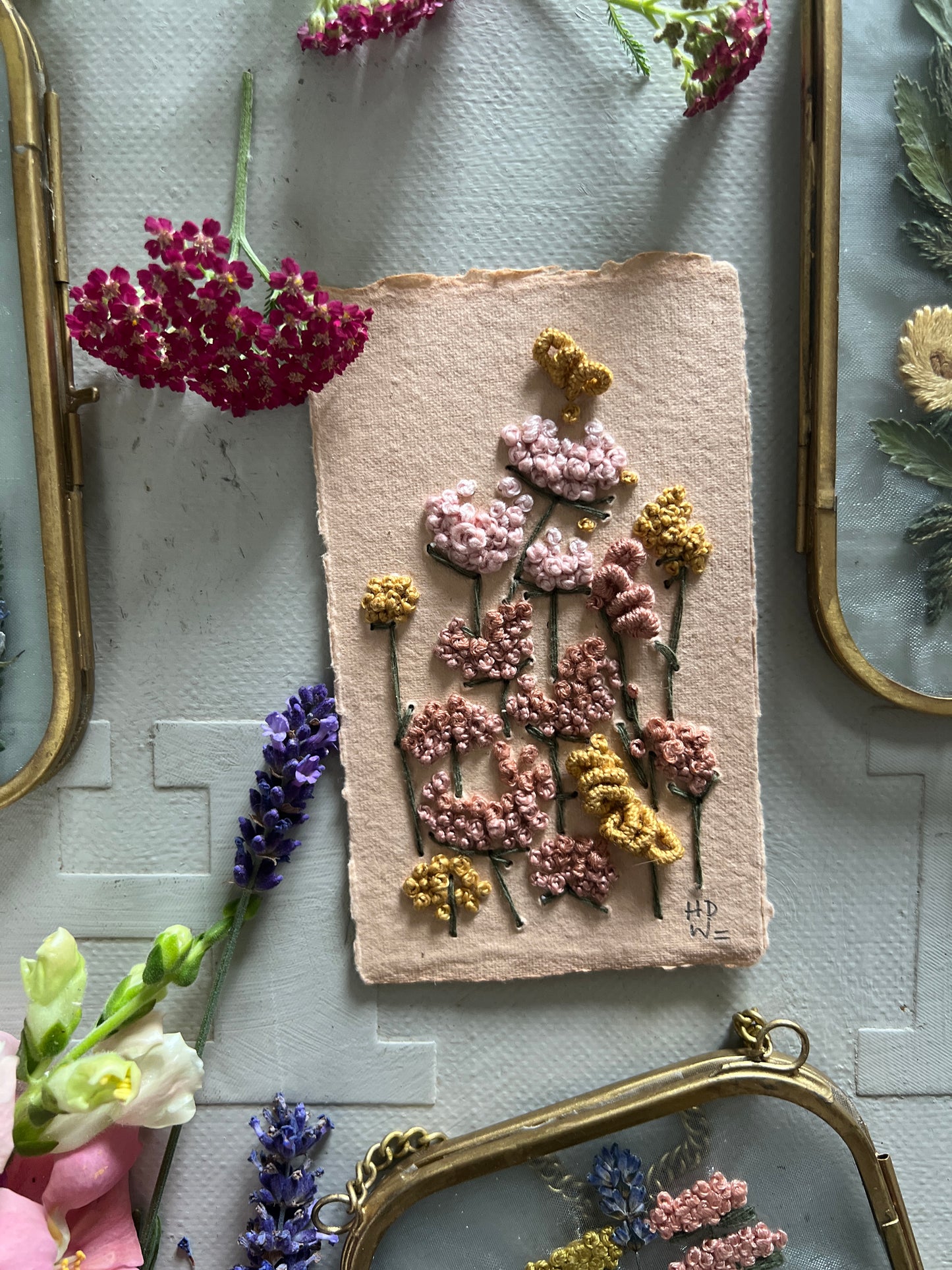 020 - Embroidered wild flowers on Handmade Paper