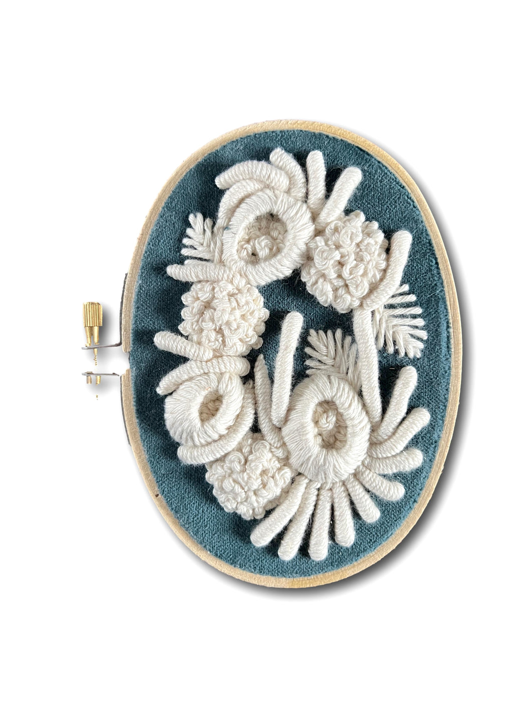 Velvet Coral Embroidery - Teal Blue Oval III