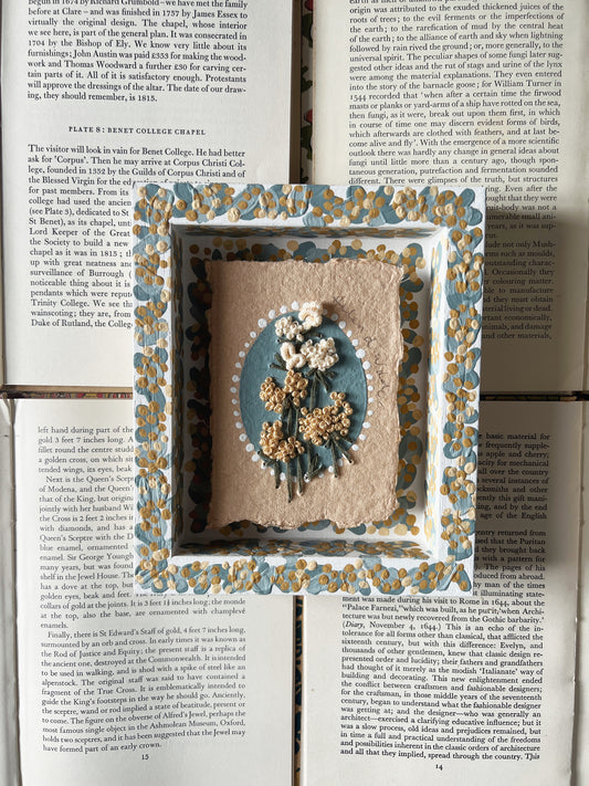 005 - Embroidered wild flowers on Handmade Paper - Framed in Yellow & Blue