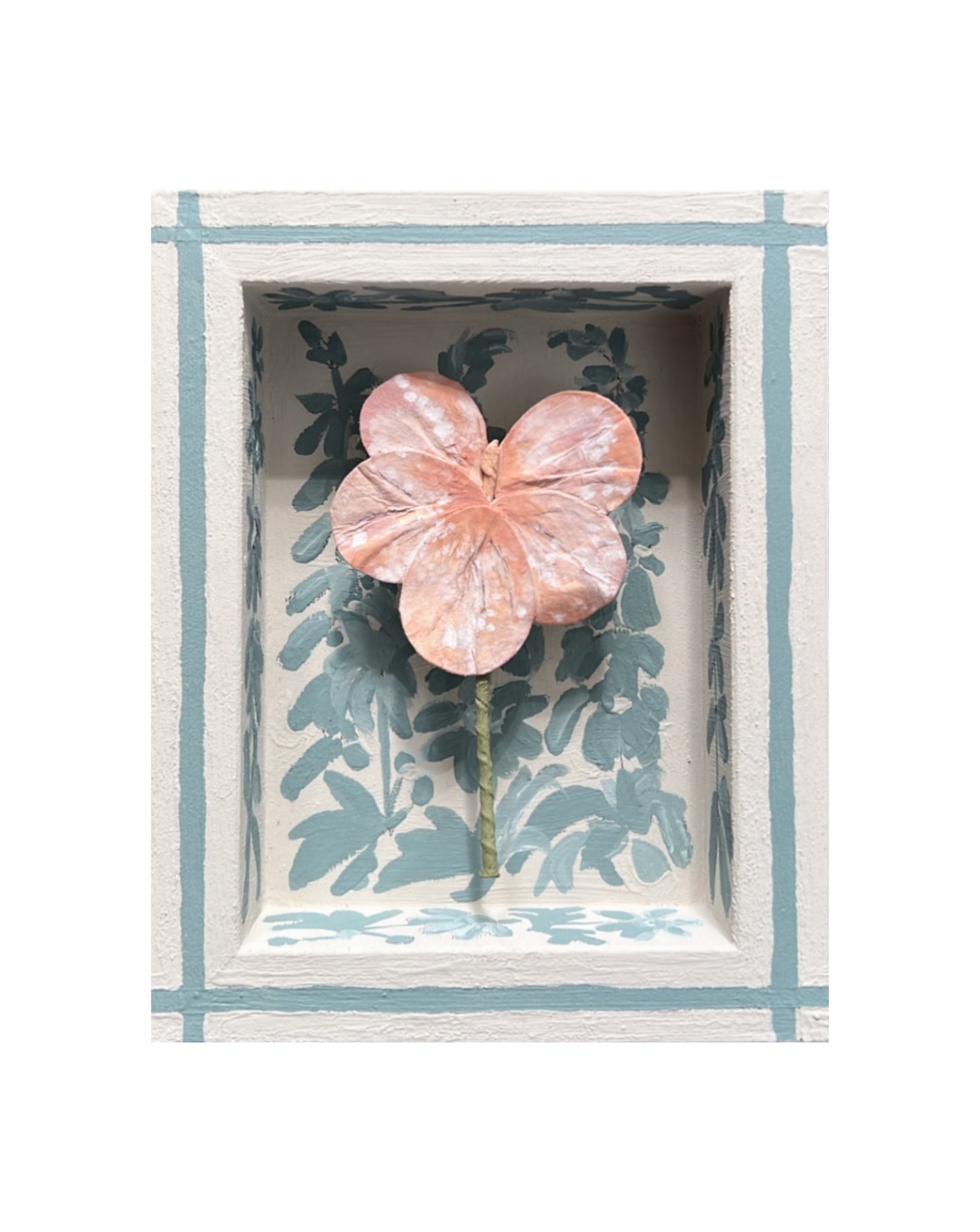 014 - Handmade Paper wild flower with painted Frame in Blue.