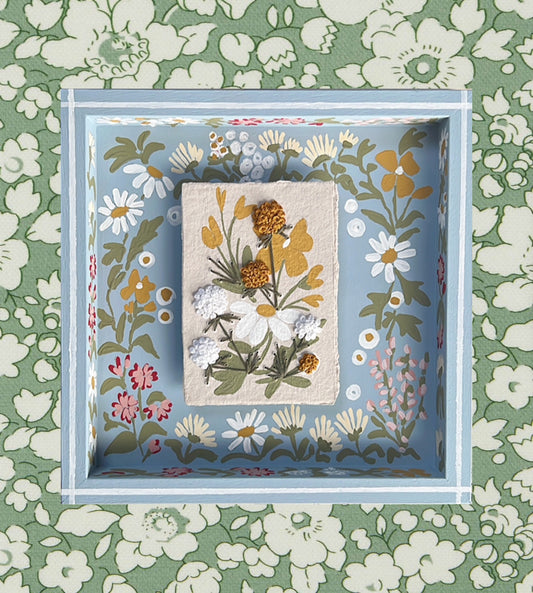 007 - Embroidered wild flowers on Handmade Paper with painted Frame.