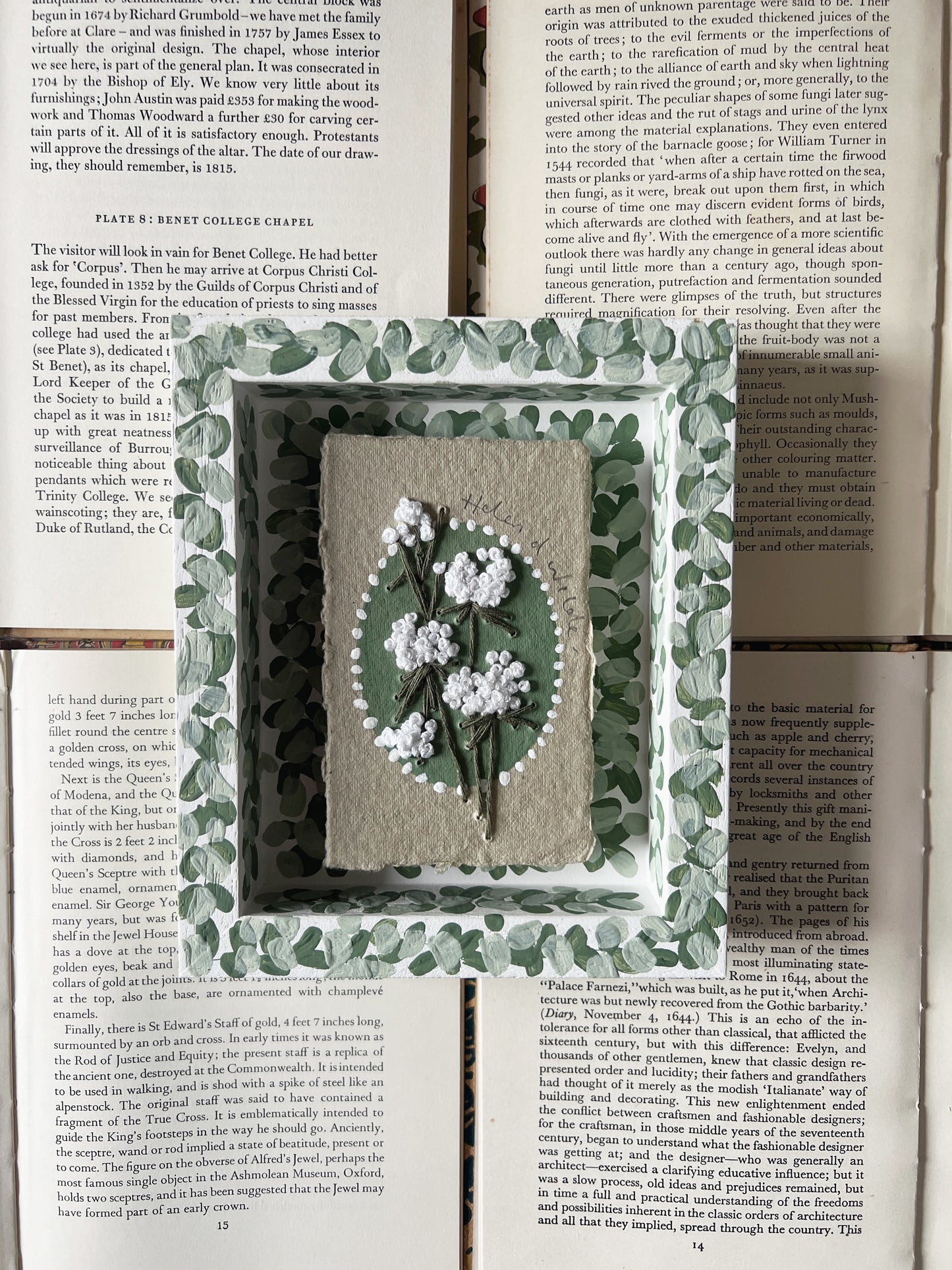 000 - Embroidered wild flowers on Handmade Paper - Framed in Green