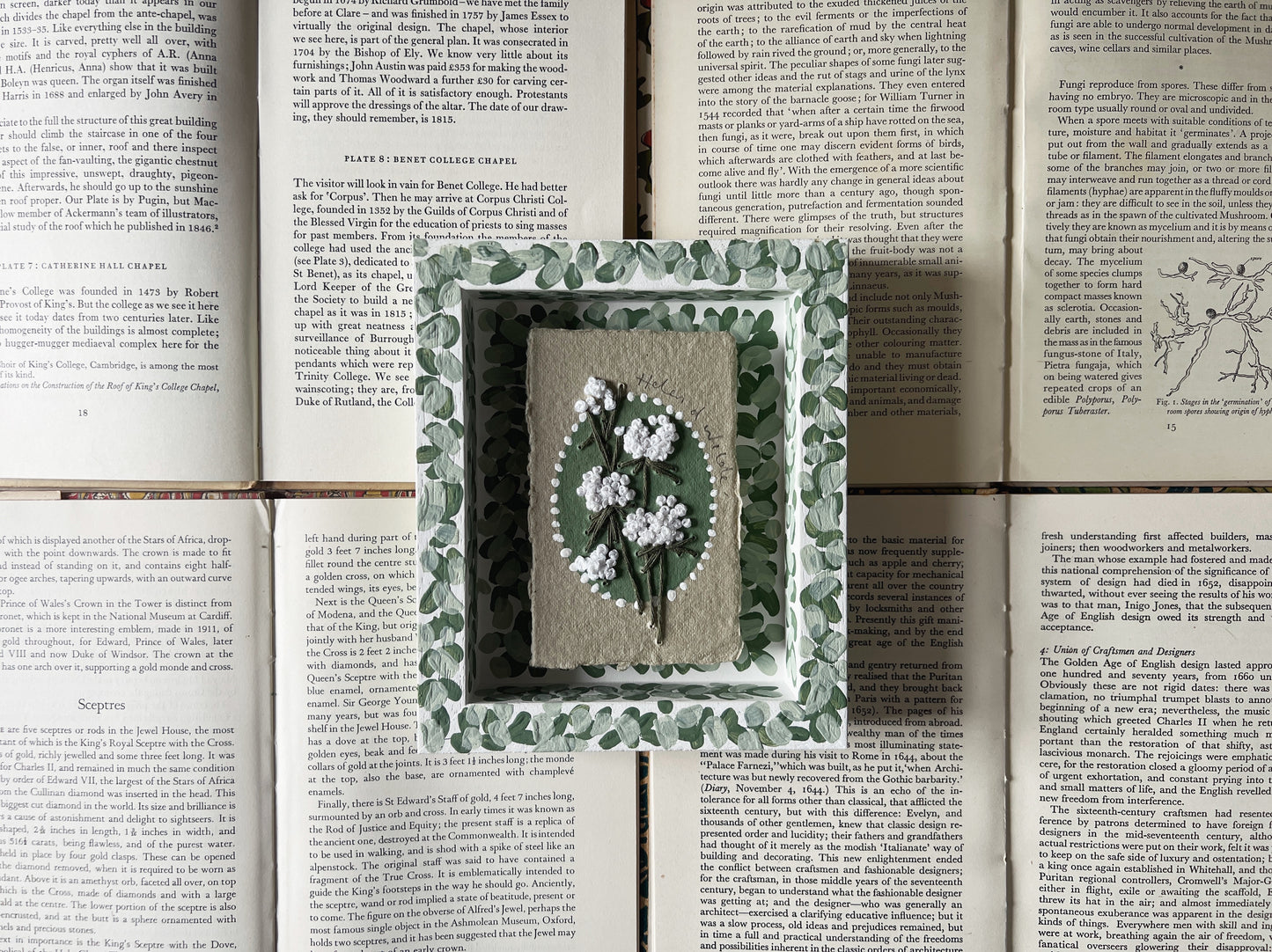 000 - Embroidered wild flowers on Handmade Paper - Framed in Green