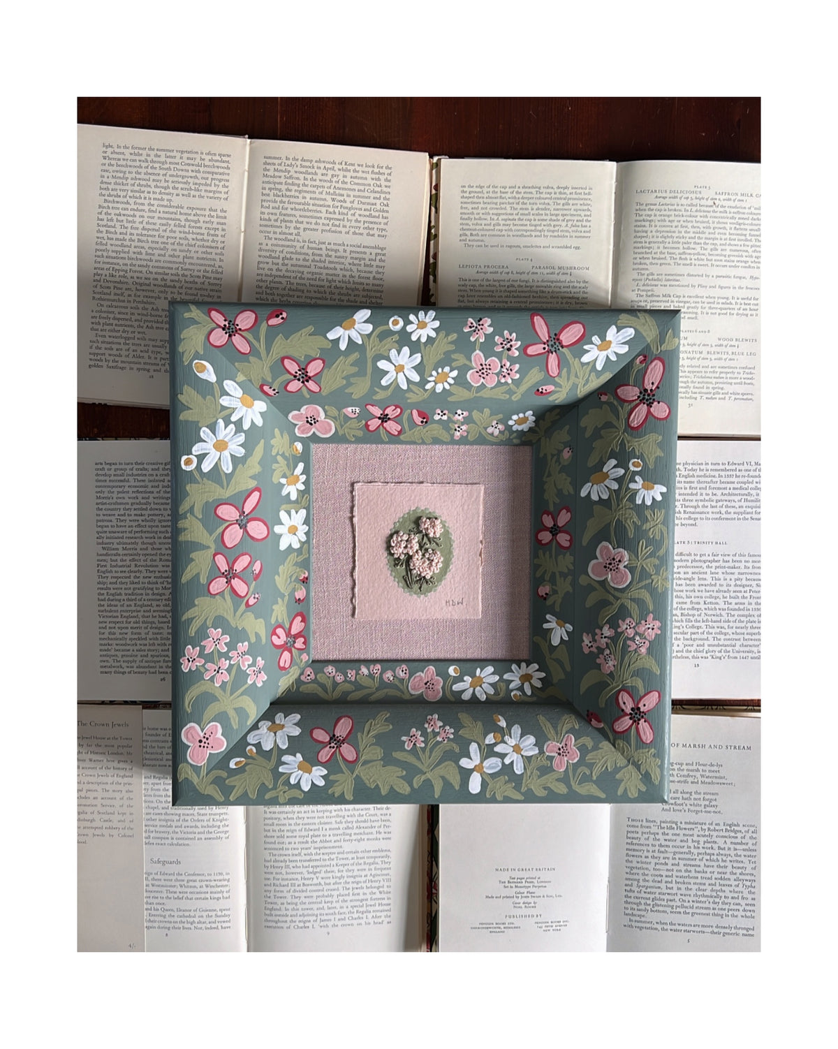 002 - Embroidered wild flowers on Handmade Paper with painted Frame II
