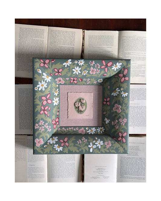 002 - Embroidered wild flowers on Handmade Paper with painted Frame II