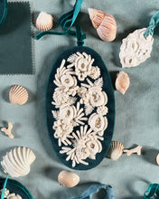 Load image into Gallery viewer, Coral Embroidery - Teal Blue Velvet Oval IV
