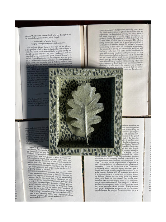 009 - Handmade Paper Oak Leaf with painted Frame.