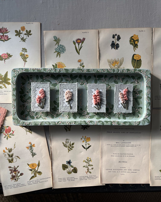 004 - Embroidered wild flowers on Handmade Paper - Framed in Meadow.