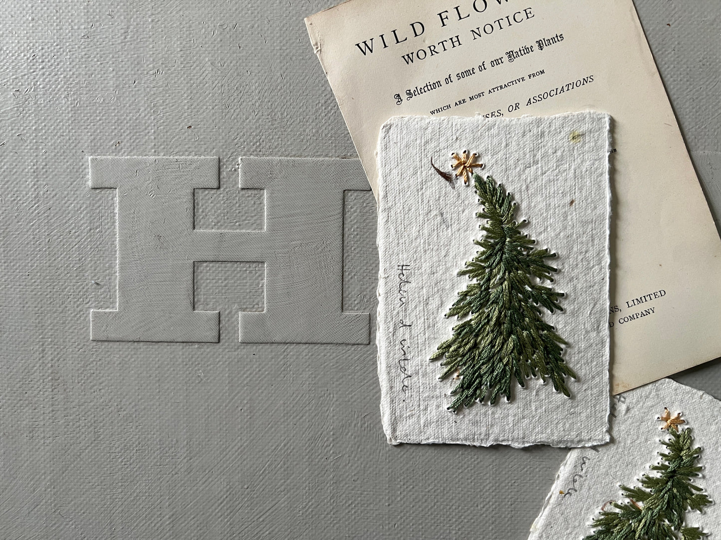 001 Hand Embroidered Paper Christmas Tree