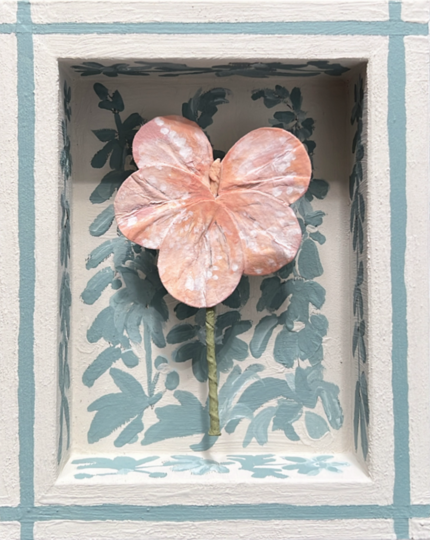 014 - Handmade Paper wild flower with painted Frame in Blue.