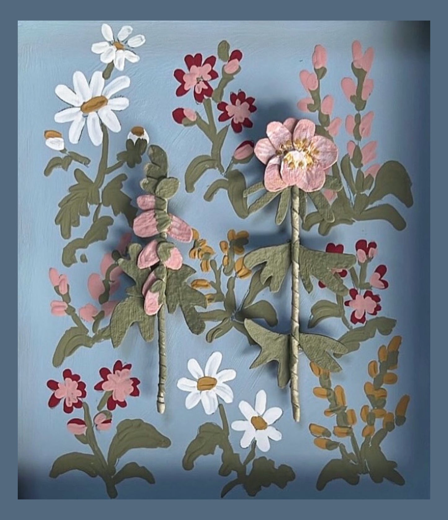 005 -Handmade Paper wild flowers with painted Frame.