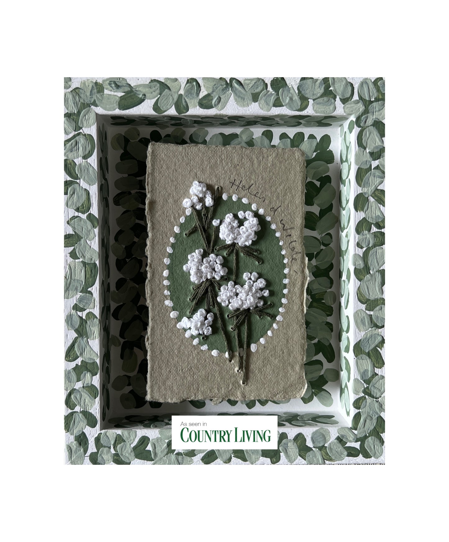 011 - PRE ORDER - Embroidered wild flowers on Handmade Paper - Framed in Green