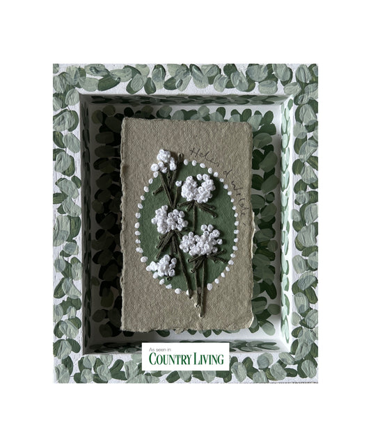 011 - PRE ORDER - Embroidered wild flowers on Handmade Paper - Framed in Green