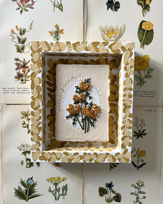 008 - Embroidered wild flowers on Handmade Paper - Framed in Yellow