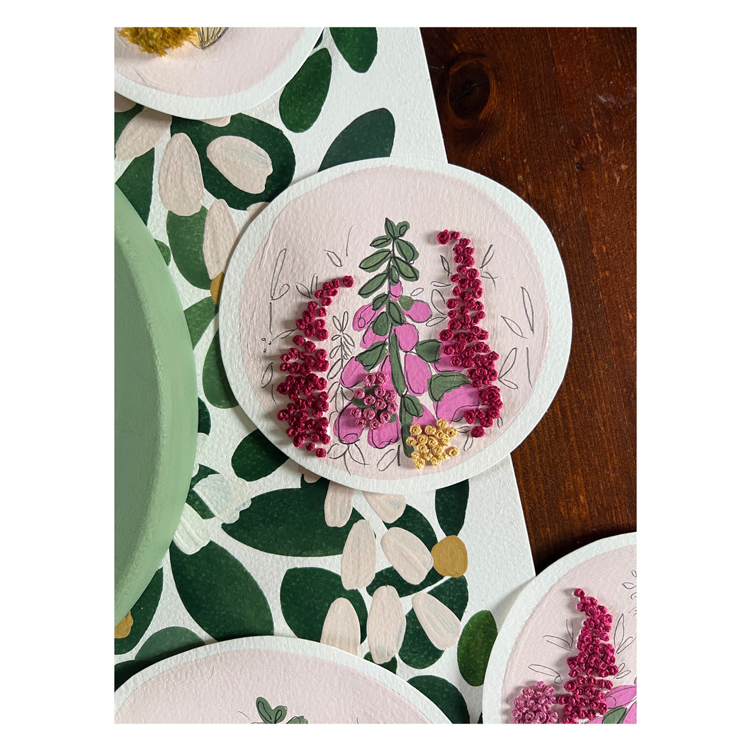 Foxgloves IV - embroidered paper painting.