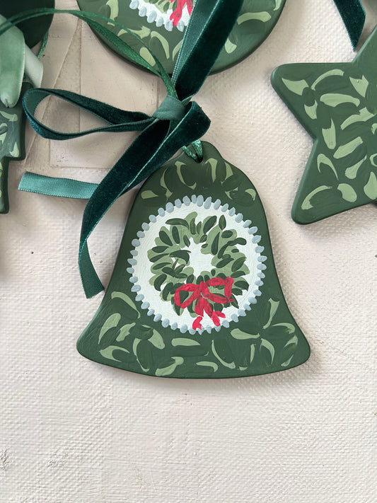 015 Hand painted ceramic bell with velvet ribbon IV