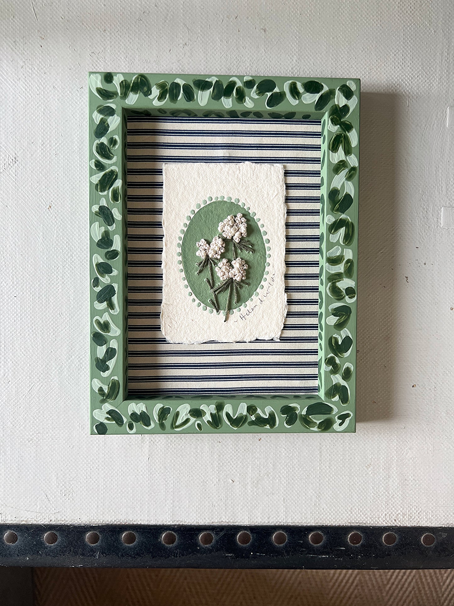 003 - Embroidered wild flowers on Handmade Paper - Framed.