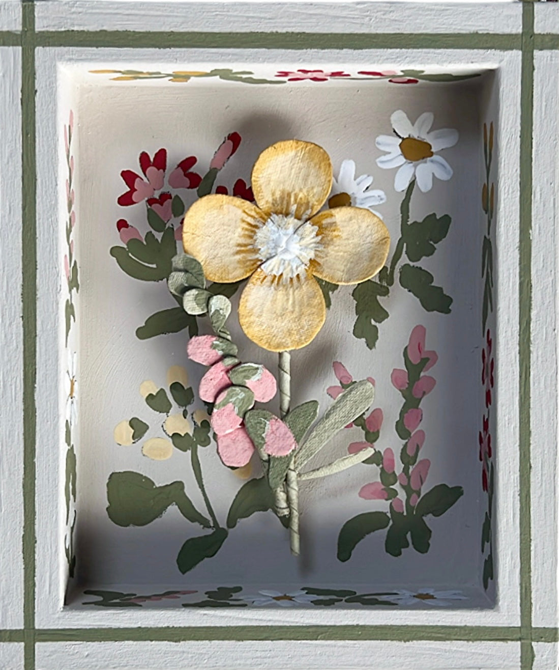 004 - Paper wild flowers with painted Frame.