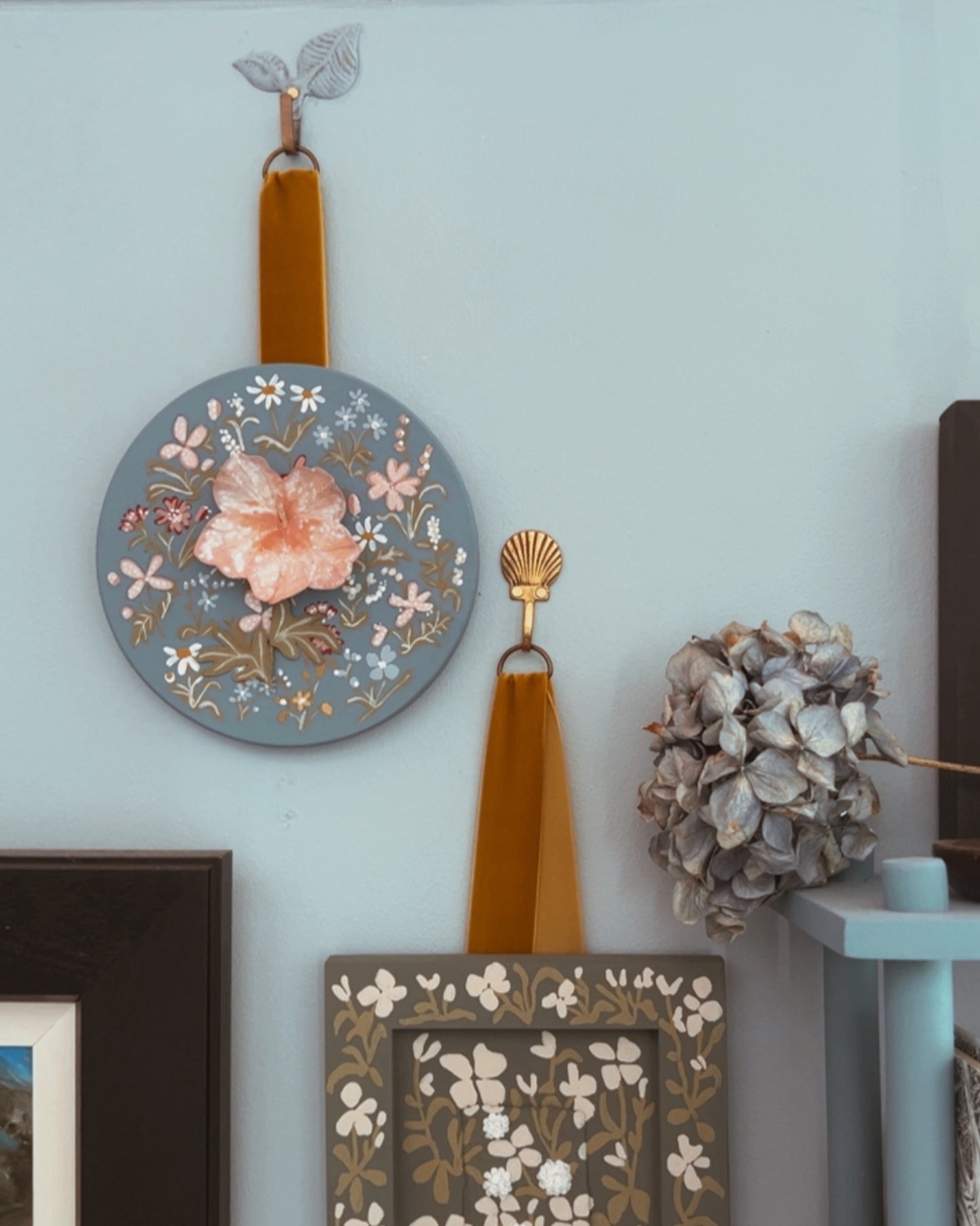 013 - Handmade Paper wild flower with painted Frame.