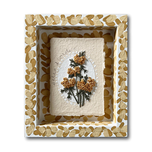 003 - PRE ORDER - Embroidered wild flowers on Handmade Paper - Framed in Yellow
