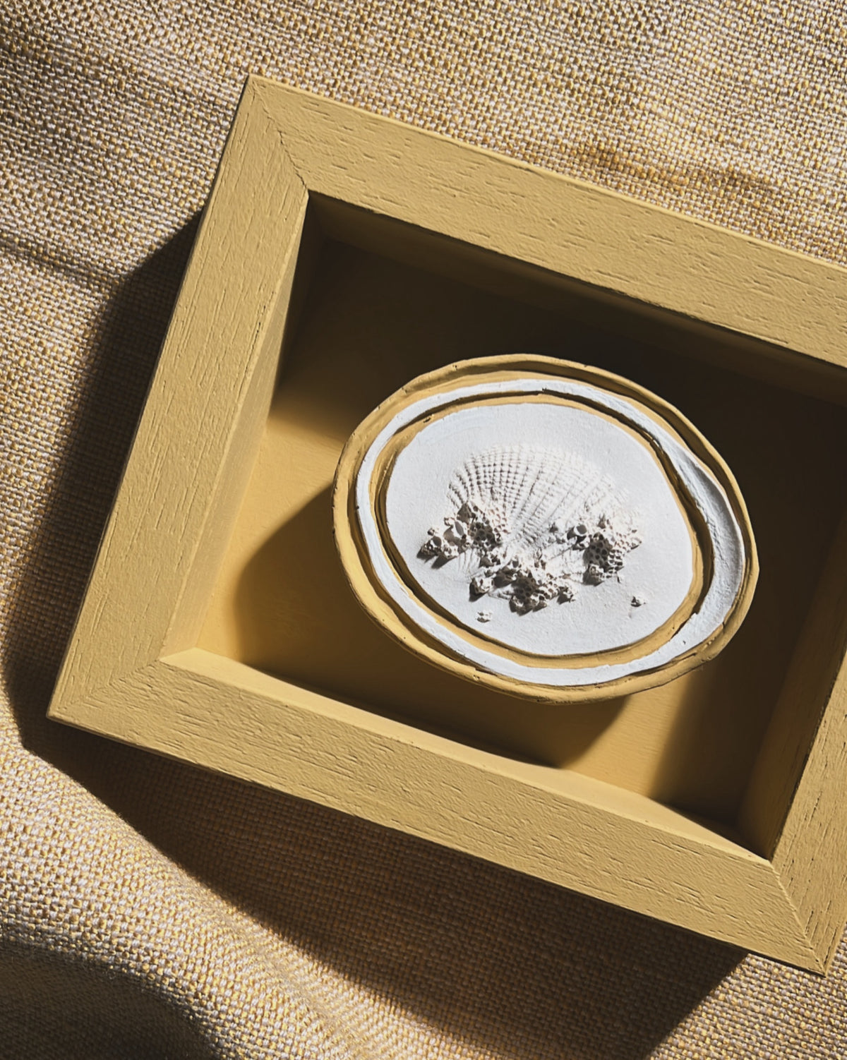 006 Framed Seashell plaster Intaglio - in India yellow.