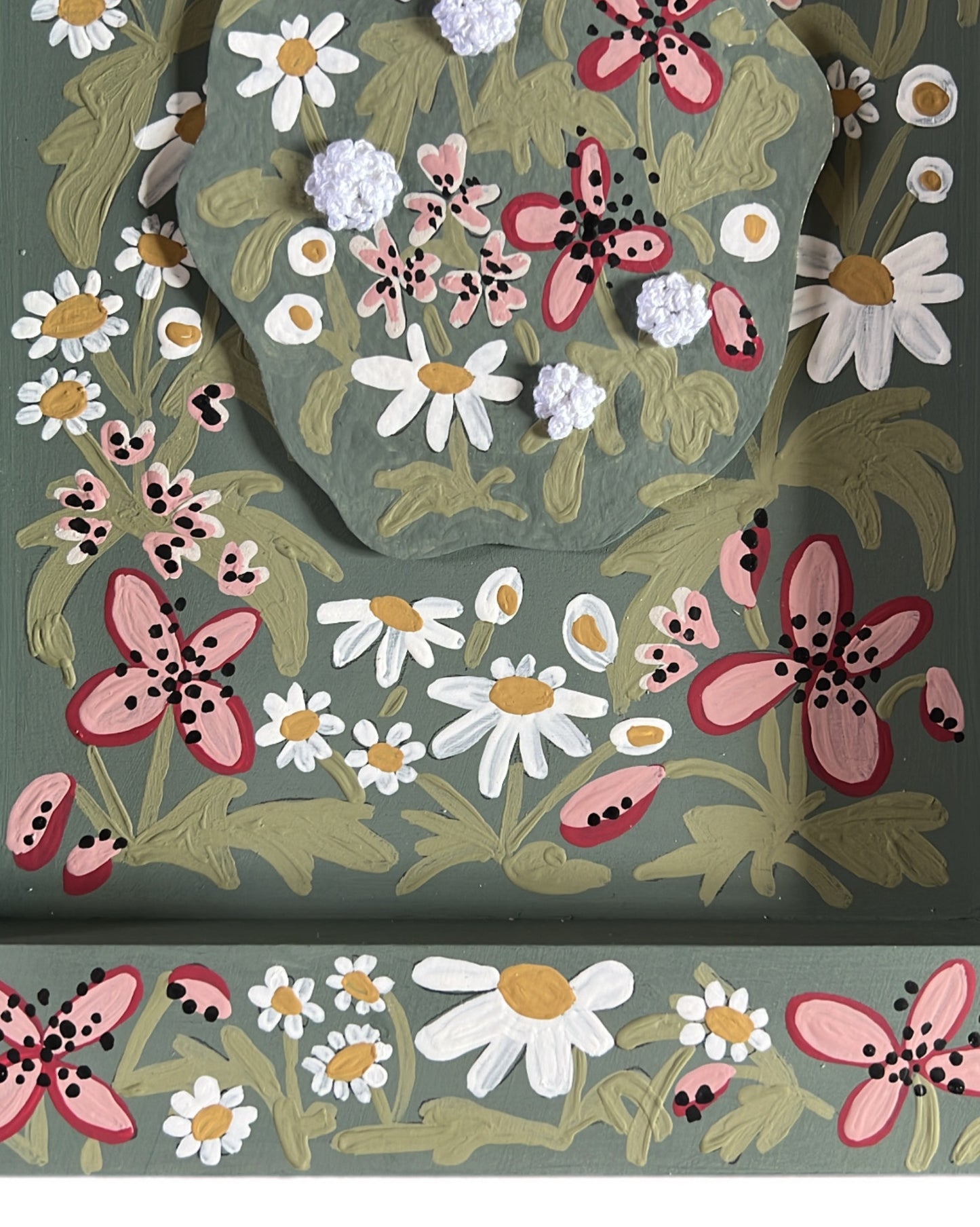 003 - Embroidered wild flowers on Handmade Paper with painted Frame III