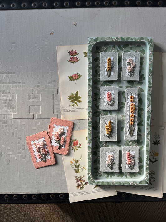 006 - Embroidered wild flowers on Handmade Paper - Framed in Meadow.