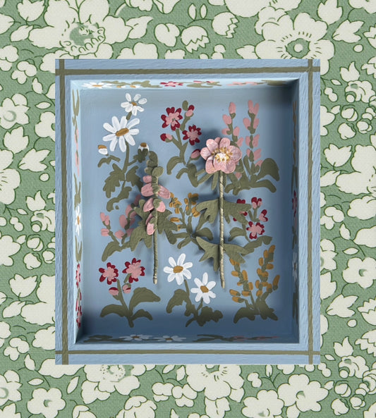 006 -Handmade Paper wild flowers with painted Frame.