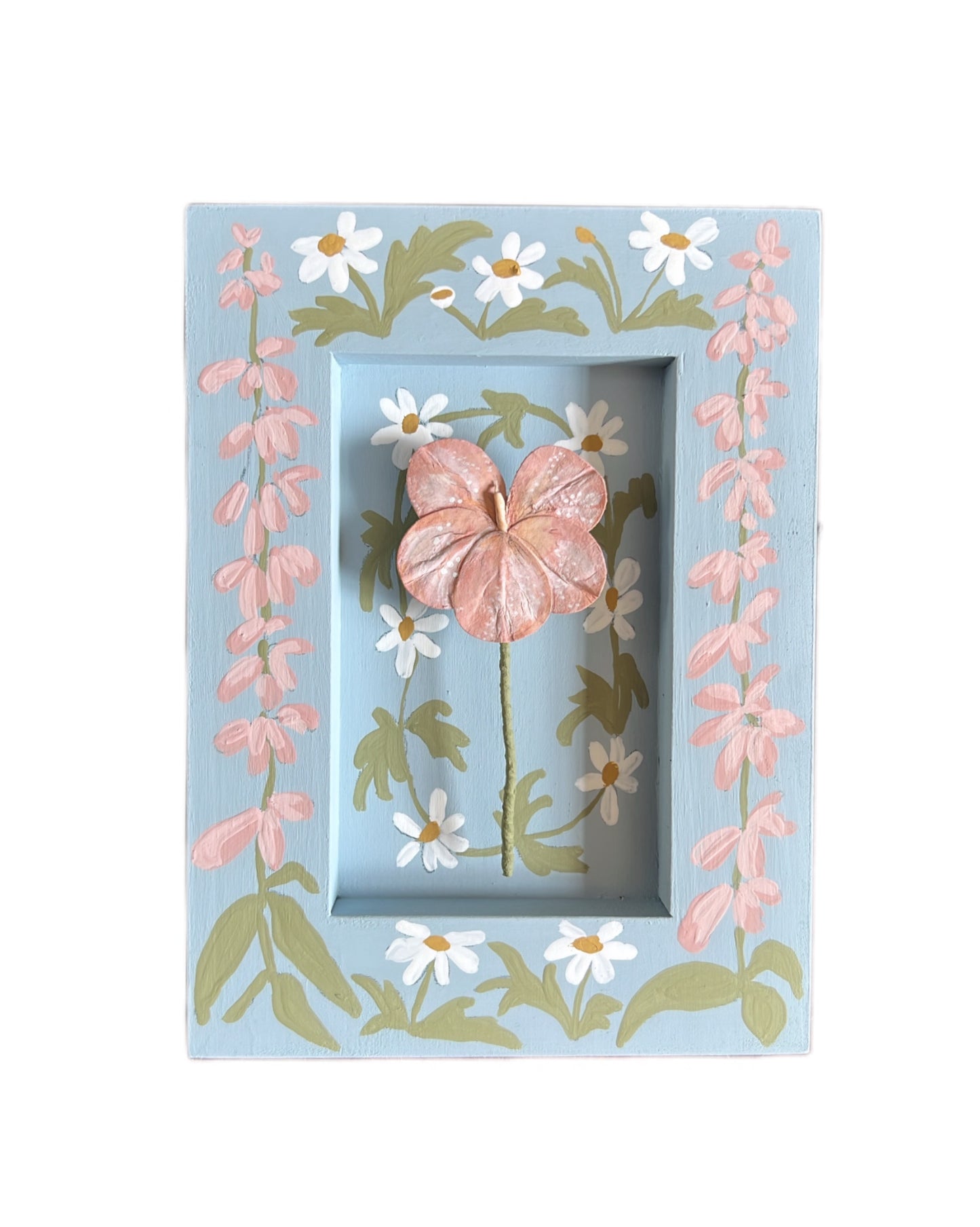 015 - Handmade Paper wild flower with painted Daisy Chain Frame