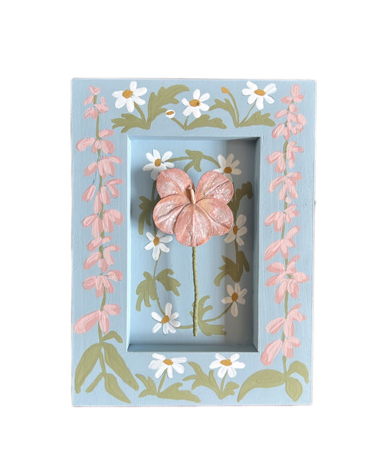 015 - Handmade Paper wild flower with painted Daisy Chain Frame