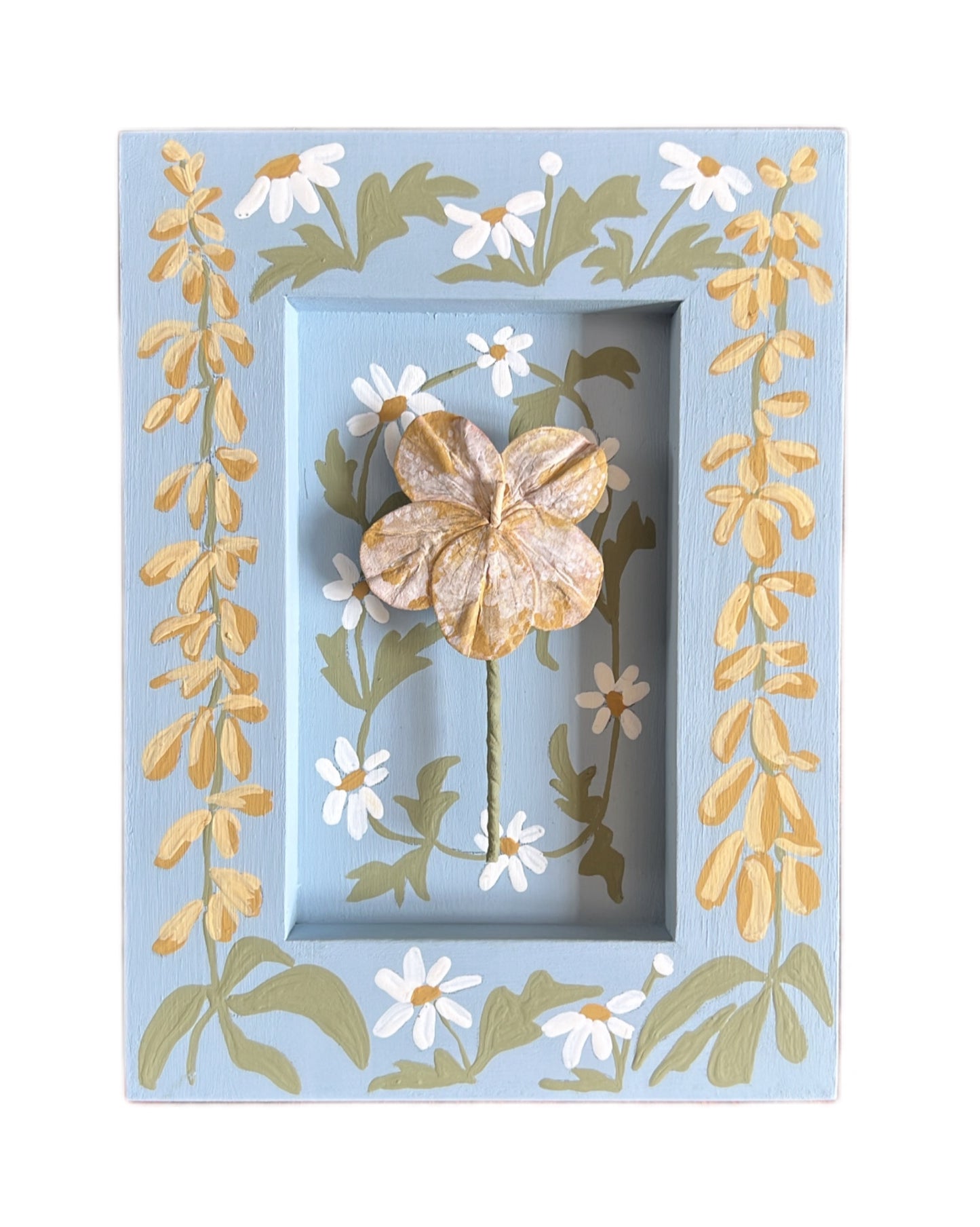 012 - Handmade Paper wild flower with painted Daisy Chain Frame