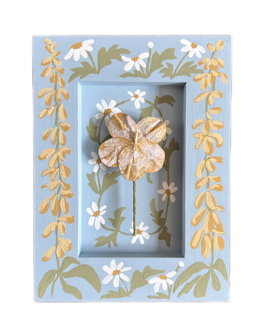 012 - Handmade Paper wild flower with painted Daisy Chain Frame