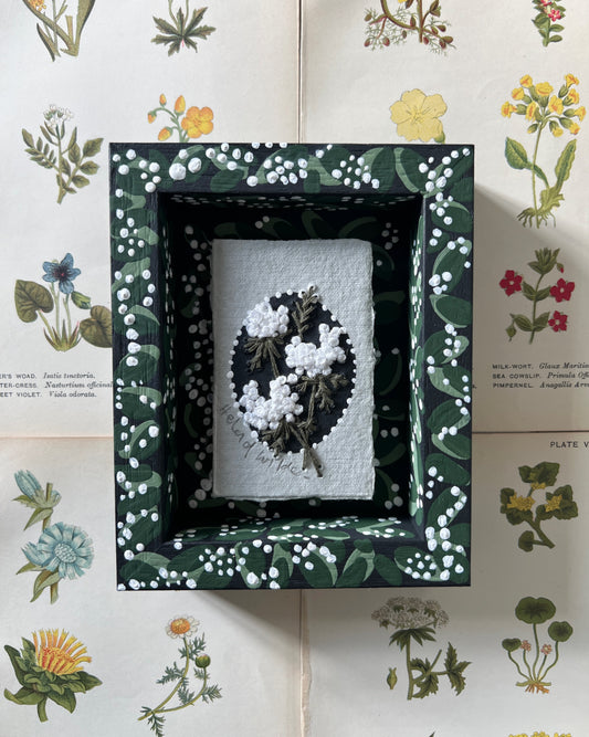 014 - Embroidered wild florals - Framed in Midnight Garden miniature