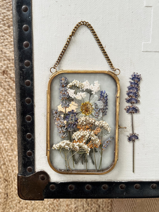 032 The Glass Garden - pressed flower and embroidery on silk.