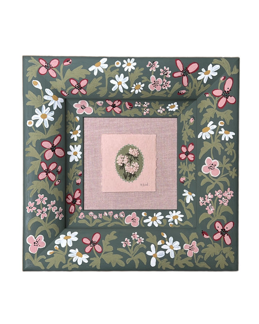 001 - Embroidered wild flowers on Handmade Paper with painted Frame II