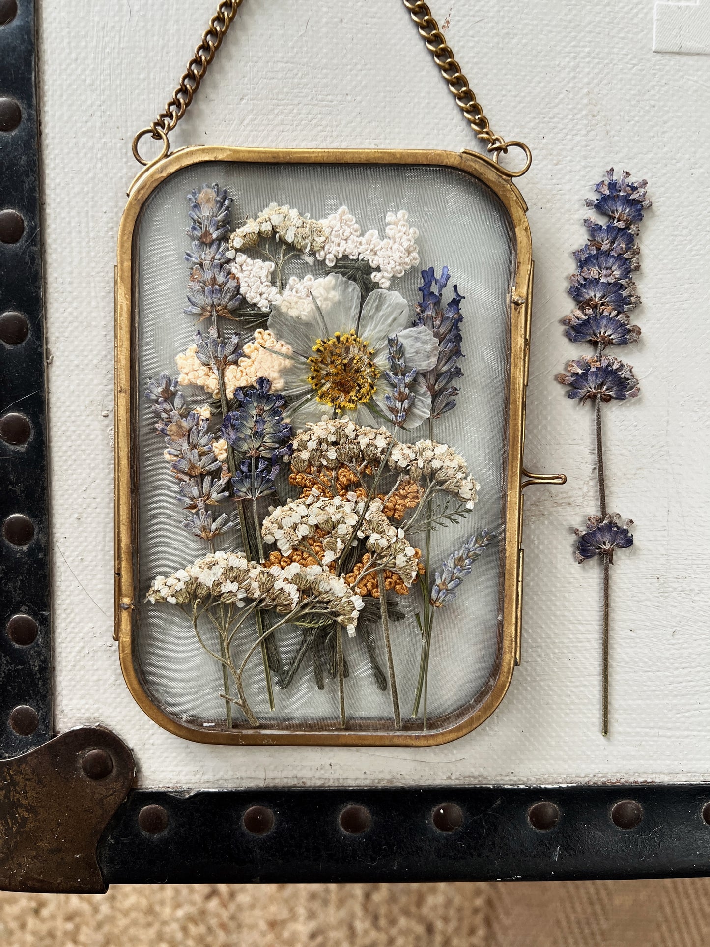 032 The Glass Garden - pressed flower and embroidery on silk.