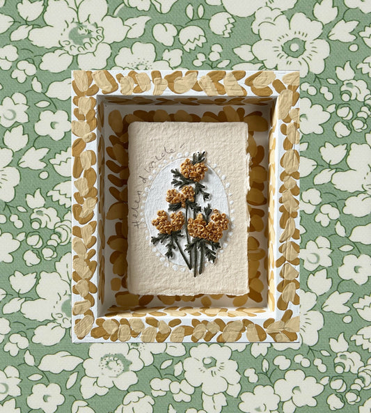 004 - PRE ORDER - Embroidered wild flowers on Handmade Paper - Framed in Yellow