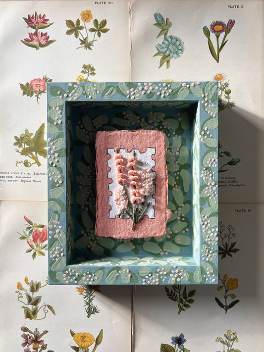 000 - Embroidered wild flowers on Handmade Paper - Framed in Meadow