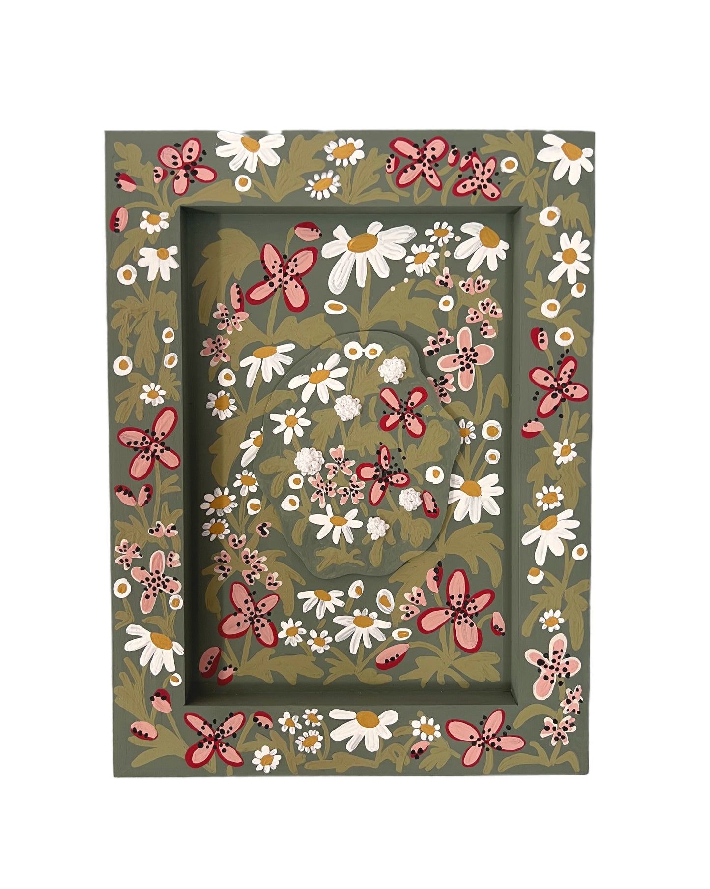 003 - Embroidered wild flowers on Handmade Paper with painted Frame III