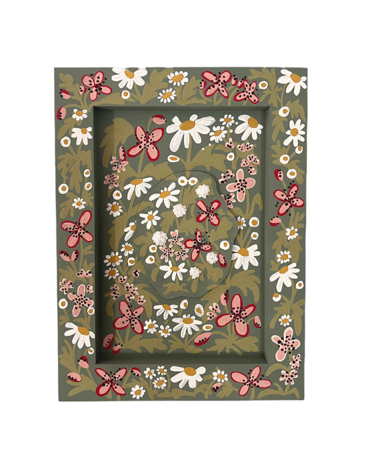 003 - Embroidered wild flowers on Handmade Paper with painted Frame III