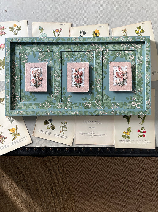 002 - Embroidered wild flowers on Handmade Paper - Framed in Meadow.