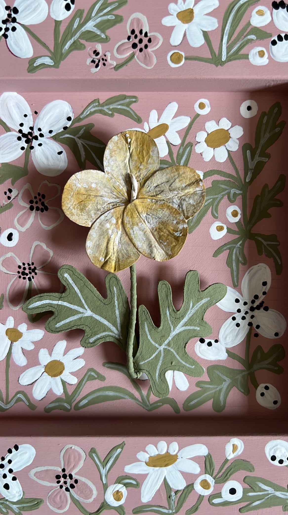 004 - Handmade Paper wild flower with painted Frame.